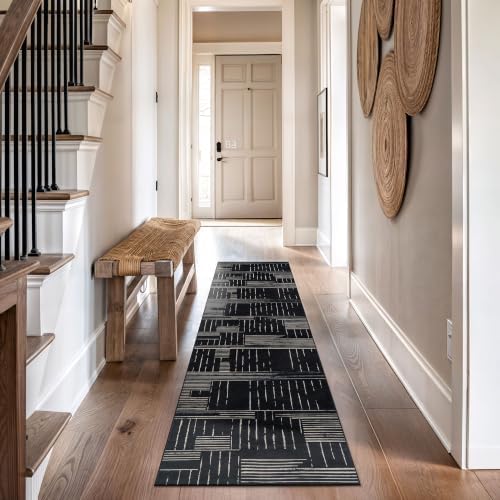 Rugshop Block Stripe Machine Washable Non-Slip Runner Rug, 2'x10' Black - Image 6