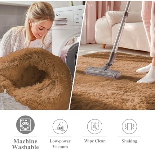 OLANLY Khaki Round Rugs for Bedroom - Machine Washable, 8 ft Circle Area Rugs for Living Room, Soft and Fluffy Shaggy Carpet for Teen Girl and Boys, Nursery Rooms, Dorms, Home Decor Aesthetic - Image 3