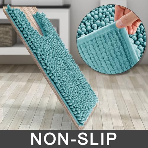 Yimobra Toilet Rug U Shaped Washable 24x20 Inch - Ultra Soft Absorbent Chenille Bath Rugs for Toilet, Quick Dry & Machine Washable, Non Slip Contour Bathroom Mat, Teal Blue - Image 4