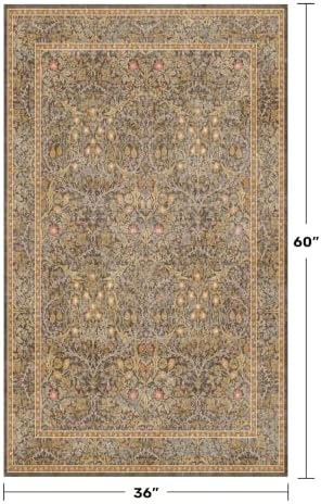 Vintage Floral Brown 3x5 Area Rugs for Entryway, Kitchen, Bathroom, Bedroom Beside Rug, Laundry Room, Non-Slip Low Pile Ultra Soft Stain Resistant Small Gold and Taupe Carpet - Image 2
