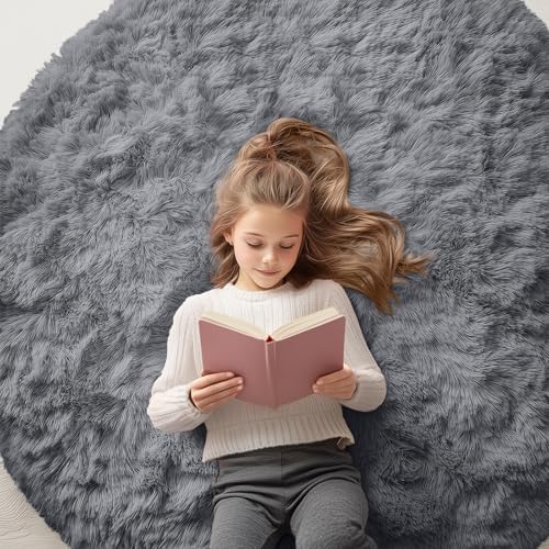 OLANLY Light Grey Round Rugs for Bedroom - Machine Washable, 5 ft Circle Area Rugs for Living Room, Soft and Fluffy Shaggy Carpet for Teen Girls and Boys, Nursery Rooms, Dorms, Home Decor Aesthetic by OLANLY