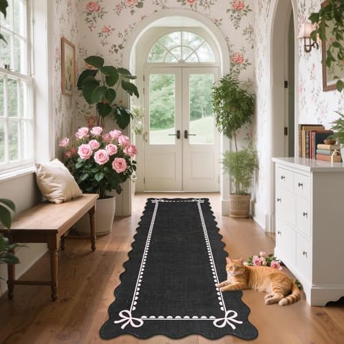 GarveeHome Scalloped Hallway Runner Rug 2.5x8 Non Slip Black Pink Rugs - Image 2