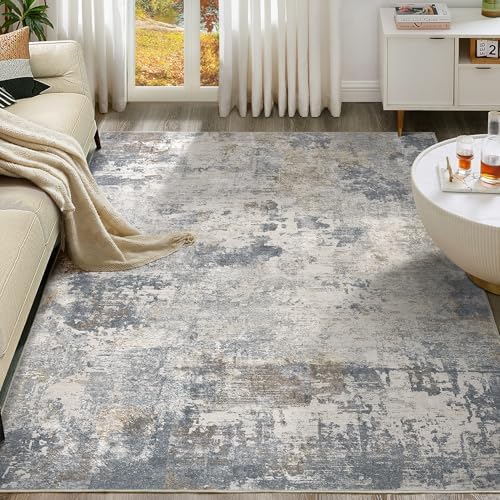 UERMEI 10x14 Area Rug Living Room Rugs - Washable Neutral Modern Abstract Soft Thin Large Rug Indoor Floor No Slip Rug Carpet for Bedroom Under Dining Table Home Office Decor - Blue Grey - Image 3