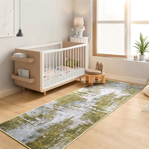2x6 Sage Green Rug Runners for Hallways Kitchen Runner Rug Non Slip Washable Long Runner Rugs with Rubber Backing Soft Abstract Carpet Runner for Hallways, Kitchen, Bathroom, Entryway - Image 4
