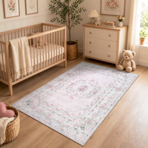 Wonnitar Pink Floral Bow 4x6 Area Rug, Washable Rug for Bedroom - Image 5