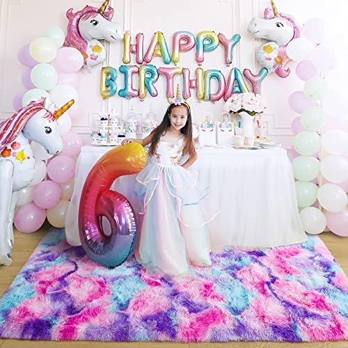 5x7 Tie-Dyed Pink Purple Blue Fluffy Area Rug Non-Slip for Kids Bedroom - Image 4