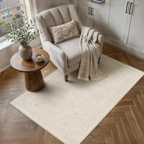 PureCozy 3x5 Beige Area Rug Washable Non Slip Vintage Carpet Living Room by PureCozy