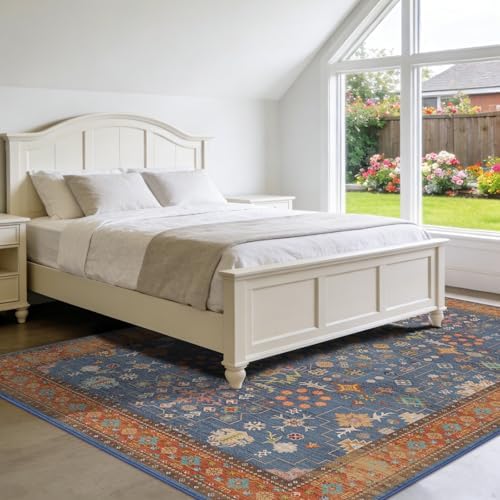 5x7 Washable Area Rugs for Living Room (Indigo Terracotta) - Image 3