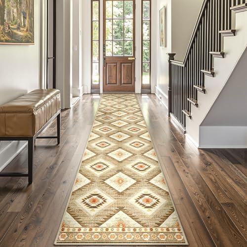 BESTSWEETIE 2'x10' Washable Area Rug for Living Room Runner Cream/Camel by BESTSWEETIE