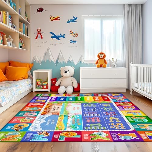 5x7 Kids Rug for Classroom & Playroom - ABC Alphabet Educational Area Rug with Animals Numbers & Colors - Non-Slip Carpet Playmat for Nursery Preschool Elementary - Image 5