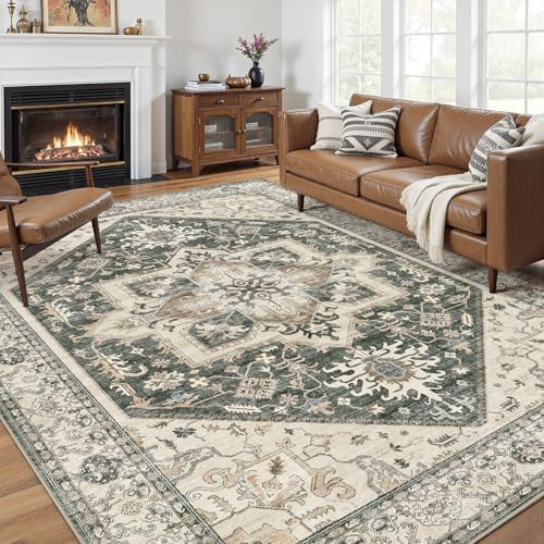 8x10 Area Rugs for Living Room - Large Carpet Ultra Thin Soft Washable Oriental Vintage Floral Distressed Rug Big Indoor Carpets for Bedroom Nursery Dorm Home Decor Aesthetic - Vintage Green by homewill