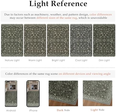 PureCozy Black Area Rug 5x7 Living Room Vintage Floral Non-Slip Carpet - Image 5