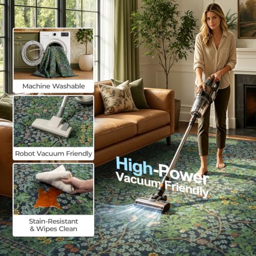 Lofus Washable Rugs for Living Room, Botanical Print Carpet Green 9 x 12 - Image 5