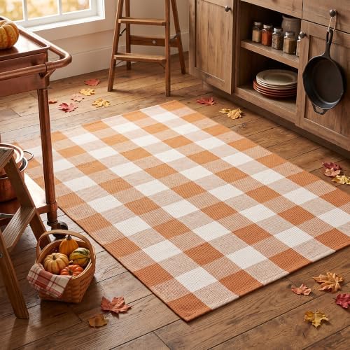 Caramel Buffalo Plaid Rug 3 x 5 for Front Porch Entryway - Image 3