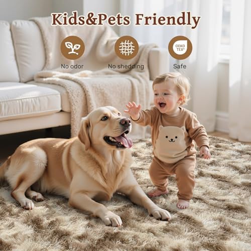 Area Rugs for Living Room 6x9Ft, Soft Fluffy Shagg Plush Bedroom Rug Non-Slip,Large Carpet for Nursery Kids Dorm Home Decor,Khaki - Image 6