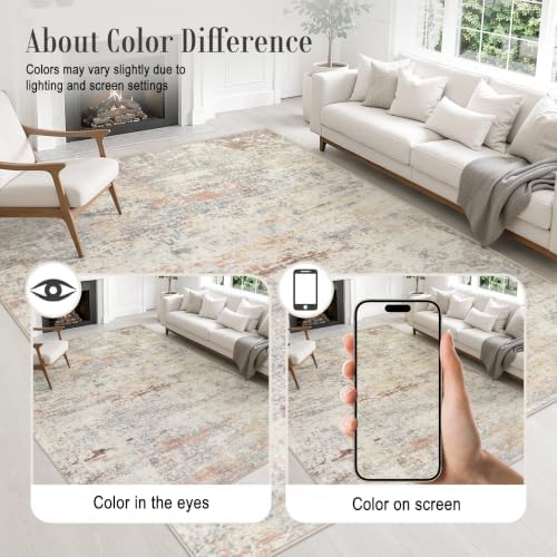 Round Area Rug Living Room: 6 ft Modern Washable Carpet Taupe - Image 6