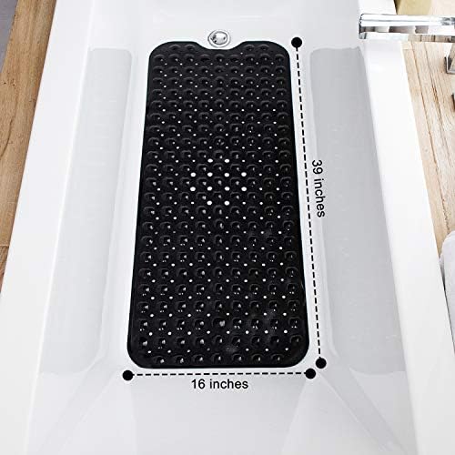 TEESHLY Bathtub Mats for Shower Tub, Extra Long Non-Slip 39 x 16 Inch Bath Mat with Drain Holes and Suction Cups, BathMat for Bathroom with Machine Washable (Opaque Black) - Image 4