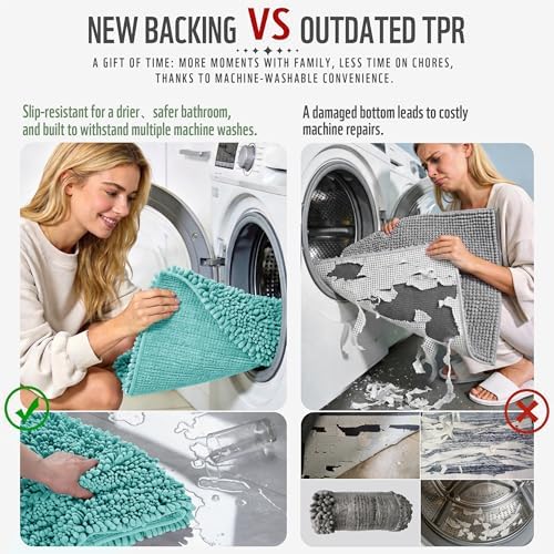 Yimobra Bathroom Rugs Non Slip Washable 32x20 Inch - Ultra Soft Absorbent Chenille Bath Mat, Quick Dry Shaggy Floor Carpet for Tub Shower, Lake Blue Home Decor Accessories - Image 3