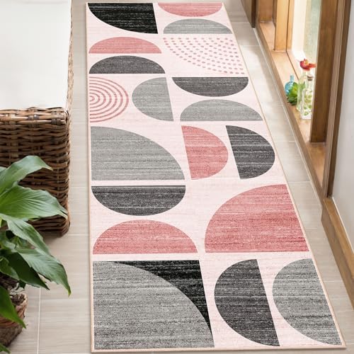 MUJOO Pink Runner Rug Washable,Boho 2x6 Area Rugs Non Slip Modern Abstract by MUJOO