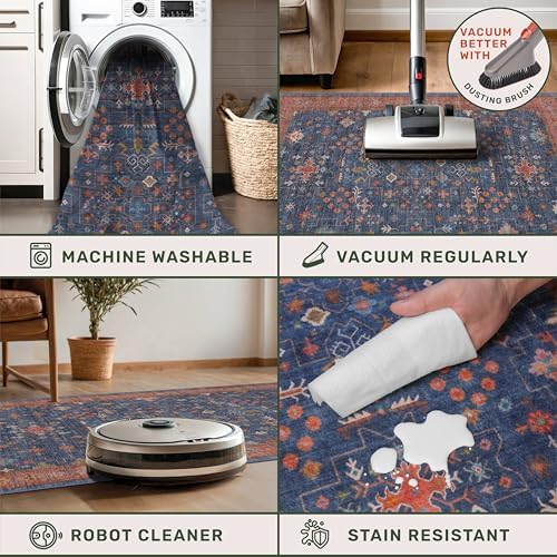 Hazo Haus Navy Blue Runner Rug 2x5 for Hallway, Kitchen, Bathroom, Mudroom, Laundry Room, Washable Non Slip Non Skid Rubber Backing Low Pile Stain Resistance - Image 4