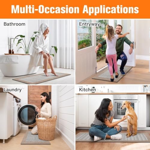 StepRite Kitchen Rugs 2 PCS, Kitchen Mats for Floor, 20"X32"+20"X72", Khaki - Image 5