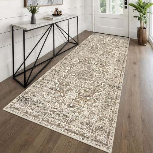KUTA Washable Kitchen Runner 3x8 Vintage 8ft Runners Beige Brown by KUTA