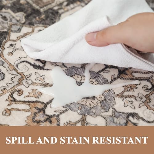 8x8 Area Rug Square for Living Room: Large Non-Slip Washable Rugs for Bedroom Dining Room Vintage Soft Low Pile Carpet Thin Stain Resistant Indoor Floor Mat for Home Office Apartment (Beige,8x8) - Image 6