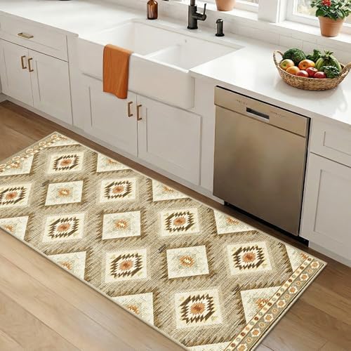 BESTSWEETIE 2'x5' Washable Area Rug for Living Room Runner Cream/Camel by BESTSWEETIE