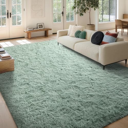 FinRèc Home 9x12 Non-Slip Fluffy Area Rugs for Living Room (Light Green) - Image 2