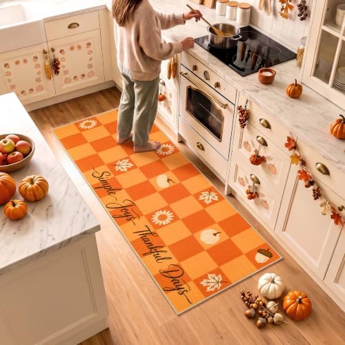 Fall Kitchen Rugs Runner 2'x6', Buffalo Plaid Hello Fall Mats by Acapet