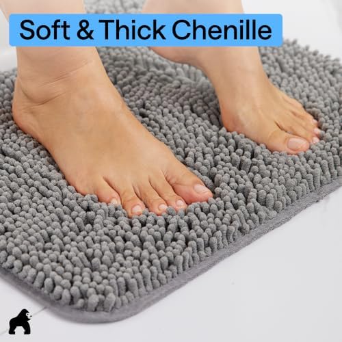 GORILLA GRIP Chenille Bath Rug Mat for Oval Toilet Base, 24x19 Gray - Image 5