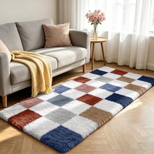 Shag Runner Rug for Bedroom Living Room 3x7 Upgrade Non-Slip Fluffy Soft Bedside Rugs,Colorful Shaggy Carpet for Livingroom Dorm Home Decor Aesthetic - Image 2