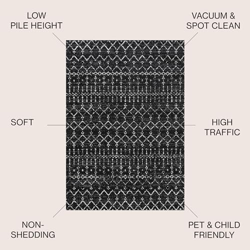 JONATHAN Y Boho Vintage Diamond Black/Ivory Round Area Rug 8 ft, Moroccan Hype for Living Room, Bedroom, Kitchen, Office, Easy-Cleaning, High Traffic, Pet-Friendly, Non-Shedding (MOH101D-8R) - Image 2