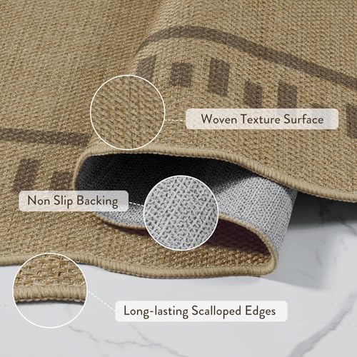 LIVEBOX Scalloped Washable 3x5 Outdoor Rug, Easy Jute Tan Rugs for Entryway Bedroom, Indoor Outdoor Non Slip Farmhouse Rugs for Patio Living Room, Geometric Carpet Front Door Mat for Porch Kitchen - Image 5