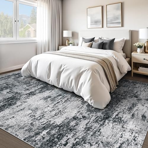 pmtsns Area Rugs 9x12 for Living Room: Washable Rug Modern Abstract Neutral Soft Non-Slip Low-Pile Indoor Large Carpet for Bedroom Dining Room Playroom Home Office (Black Grey, 9'x12') - Image 2