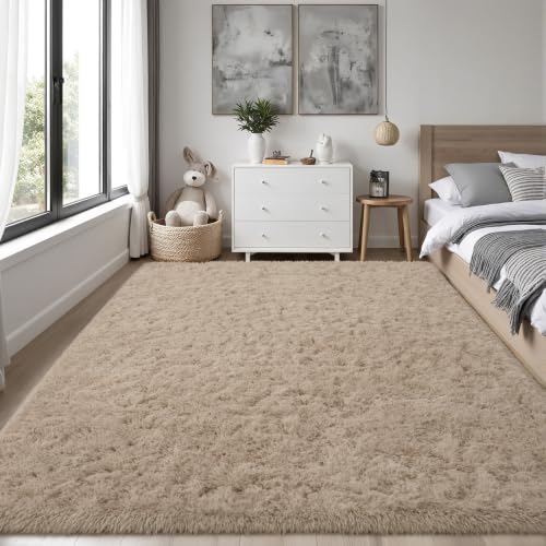 PLHXFR 4x6 Area Rugs Living Room: Fluffy Bedroom Rug Shag Carpet Camel - Image 2