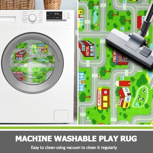 Capslpad Green Car Road Kid Rug Carpet Playmat for Playoom Traffic Road Kids Play Mat for Toddler Non Slip Washable City Map Race Track Carpet Rug for Kids Room Bedroom Nursery Room Decor,4'x4' - Image 7