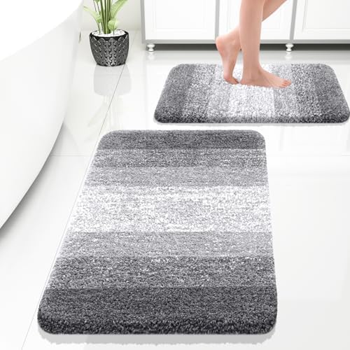 OLANLY Micorfiber Bathroom Rug Set 2 Piece, Soft Absorbent Bath Mats, Grey by OLANLY