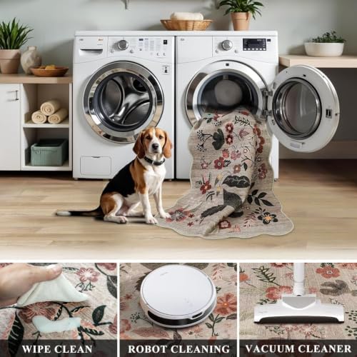 30x20 Bath Mat Bathroom Rugs: Vintage Low-Pile Thin Door Mat Beige-Brown - Image 5