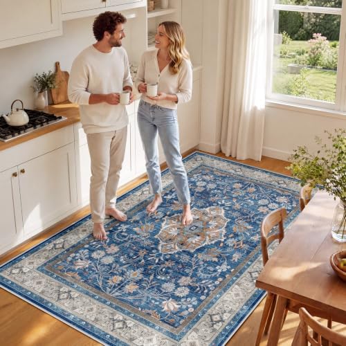 SameBed 5x7 Area Rug Living Room, Vintage Washable Carpet Blue - Image 4