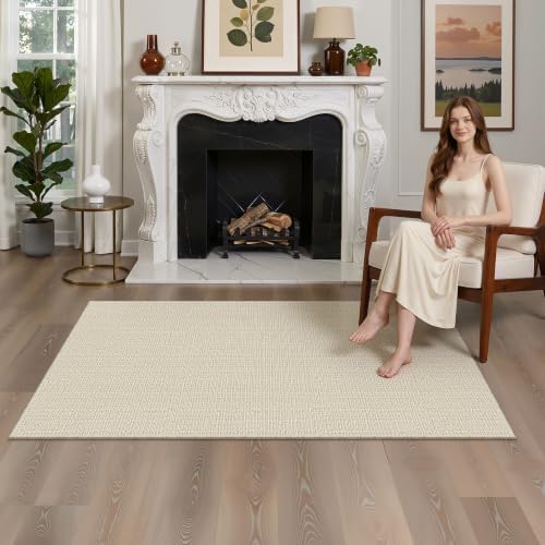 Valenrug 4x6 Area Rug for Living Room, High-Low Pile Washable Rug, Beige by Valenrug
