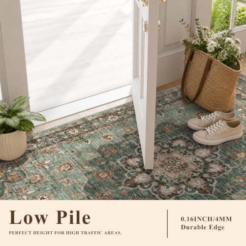 Washable 2x5 Hallway Runner Rug: Vintage Floral Water Resistant Kitchen Rug - Image 2
