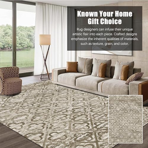 RUGSURE Washable Area Rugs, 9' x 12' - 1/6 Thick - Stain & Water Resistant Non-Slip - Perfect Resistant Rug for Living Room, Bedroom, Nursery, Pet & Child Friendly, Vibrant Colors Rugs, Brown - Image 3