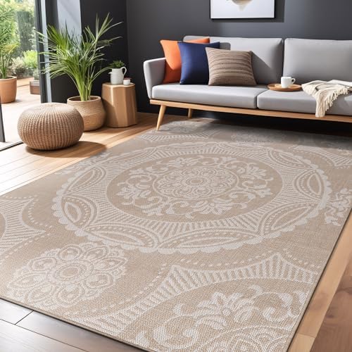 Luul Home Medallion Outdoor Rug 5x7 Washable Outside Carpet for Indoor Patio Porch Waterproof Easy Cleaning Non Shedding Area Rugs Beige 5 x 7 - Image 5