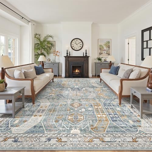 befbee 10x14 Area Rugs for Living Room, Washable Vintage Non Slip Rug Blue by Befbee