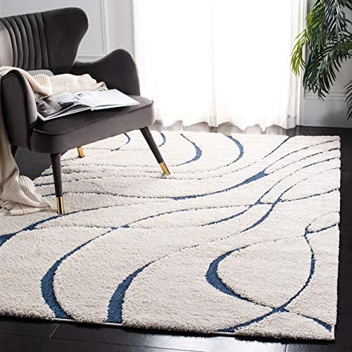SAFAVIEH Florida Shag Square Rug 11', Soft Plush Cream & Blue SG471-1165 by Unknown
