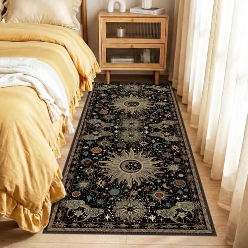 Vacuum-Friendly, 2x6 Washable Area Rug, Black Green Blue - Image 3