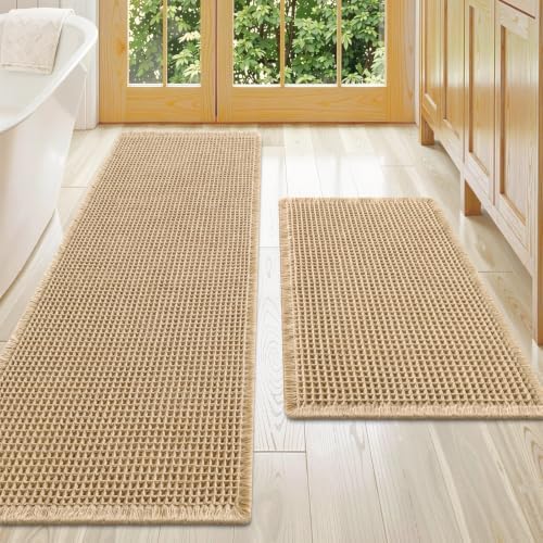 Smiry Waffle Bathroom Rugs Sets 2 Piece (72x24+30x20, Brown) by Smiry