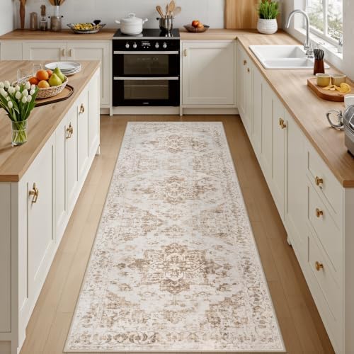 2x10 Hallway Washable Runner Rug: Kitchen Carpet Beige/Ivory by Luxturiy