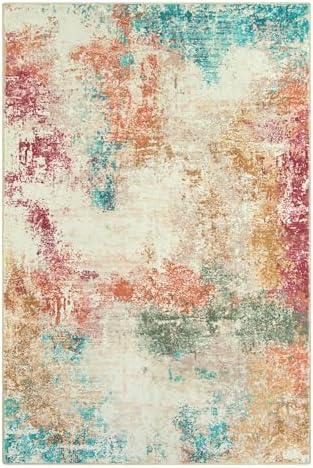Lahome Abstract 6x9 Area Rugs for Living Room, Machine Washable Ultra Thin Bedroom Rug Stain Resistant, Low-Pile Soft Indoor Modern Colorful Large Throw Carpet for Office Dining Room - Image 2